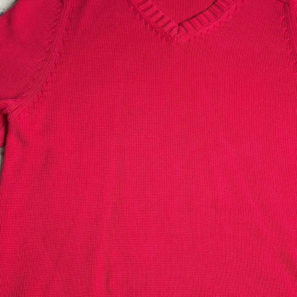 Super cool Magenta Lands’ End %100 cotton knit sweater V-neck size L - Picture 9 of 10